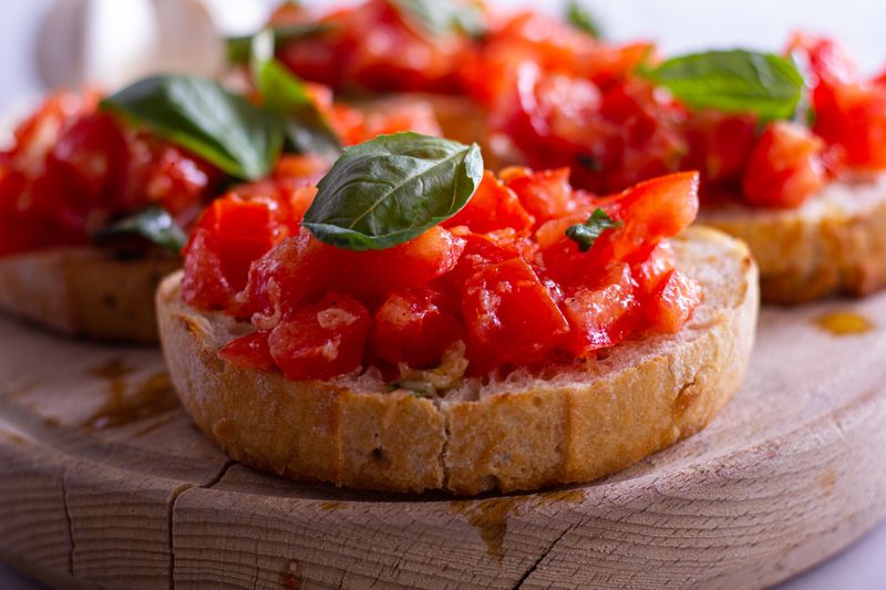 Fresh bruschetta with tomato and basil
