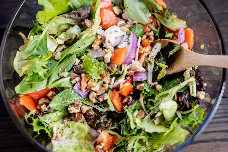 Fresh garden salad with mixed greens and vegetables